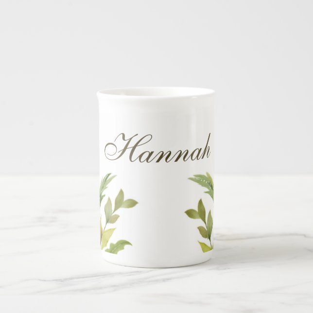 Floral Greenery Professional Trendy Minimalist Bone China Mug (Front)