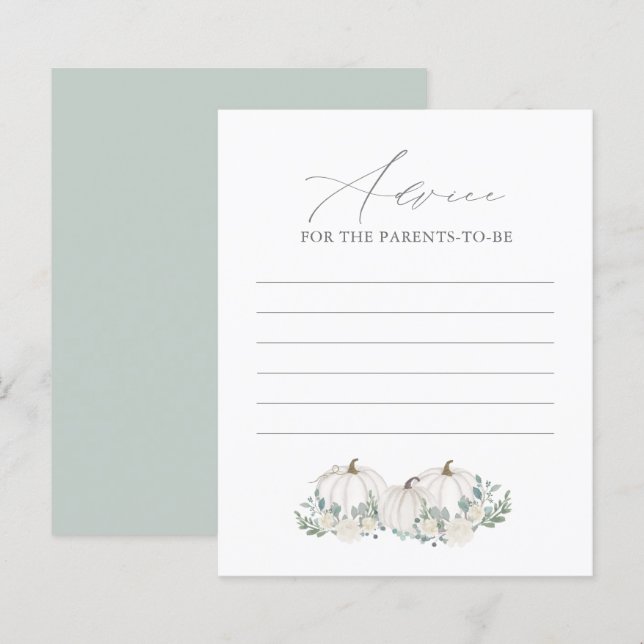 Floral Greenery Pumpkin Baby Shower Advice Card (Front/Back)