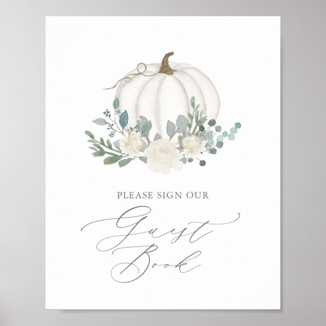 Floral Greenery Pumpkin Baby Shower Guest Book (Front)
