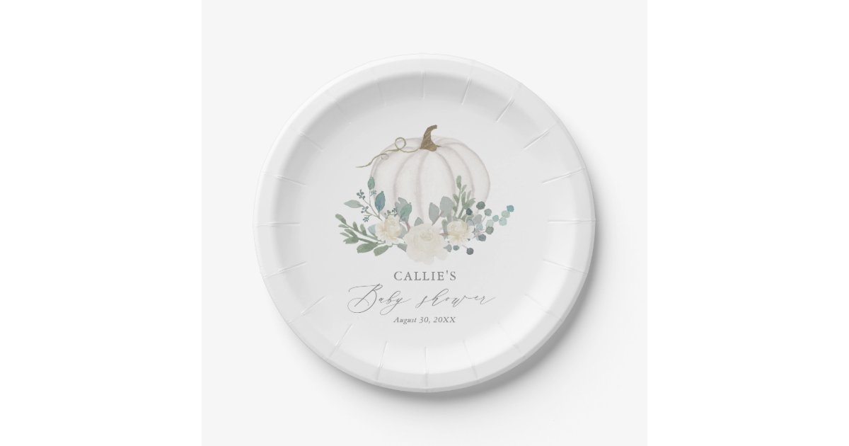 Floral Greenery Pumpkin Baby Shower Paper Plates Zazzle