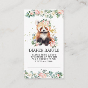 Floral Greenery Red Panda Baby Diaper Raffle Enclosure Card