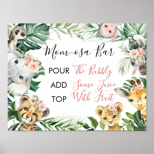 Floral Greenery Safari Baby Shower Mom-osa Sign - Floral Greenery Safari Baby Shower Mom-osa Sign

Sweet safari animals baby shower mom-osa bar sign featuring seven jungle animals, some pink floral arrangements and a foliage or greenery edging.  This baby girl's safari baby shower sign is a sweet addition to a baby girl's safari themed baby shower. 