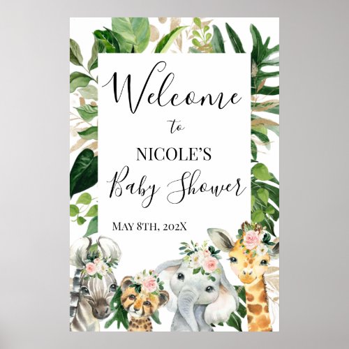 Floral Greenery Safari Baby Shower Welcome Sign