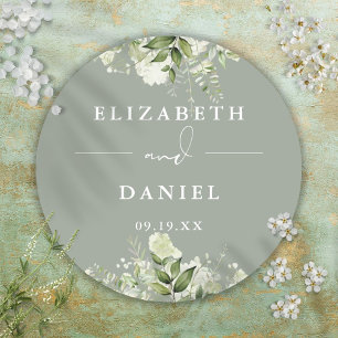 Floral Greenery Sage Green Wedding Favor Classic Round Sticker