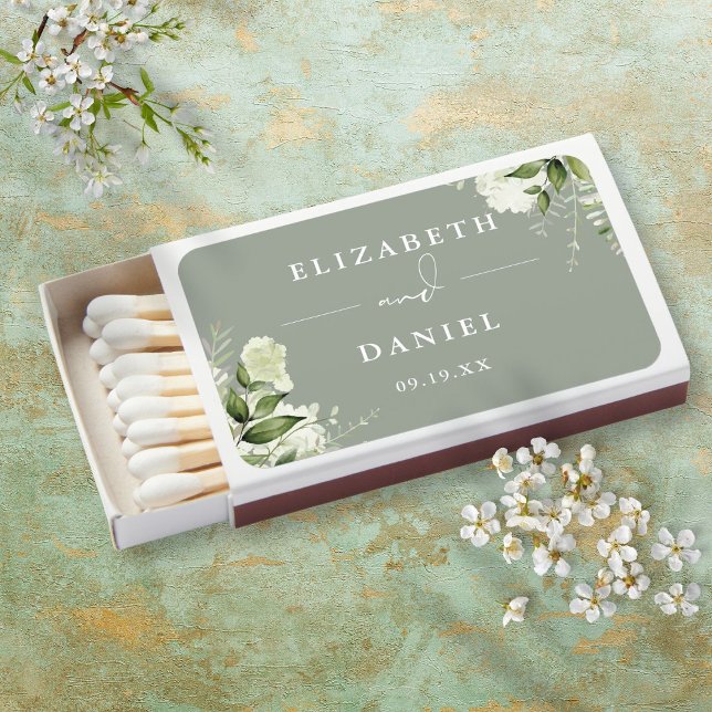Floral Greenery Sage Green Wedding Favors Matchboxes (Floral Greenery Sage Green Wedding Favors Matchboxes)