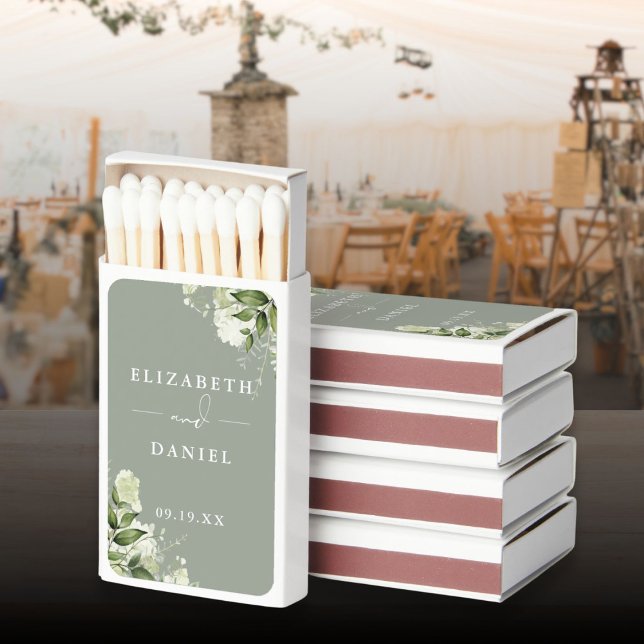 Floral Greenery Sage Green Wedding Favors Matchboxes (Floral Greenery Sage Green Wedding Favors Matchboxes)