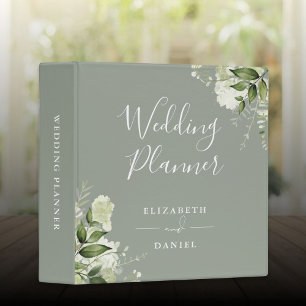 Floral Greenery Sage Green Wedding Planner 3 Ring Binder