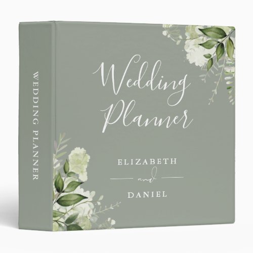Floral Greenery Sage Green Wedding Planner 3 Ring Binder