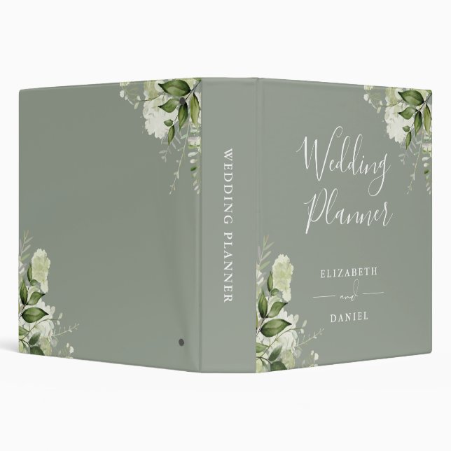 Floral Greenery Sage Green Wedding Planner 3 Ring Binder (Background)