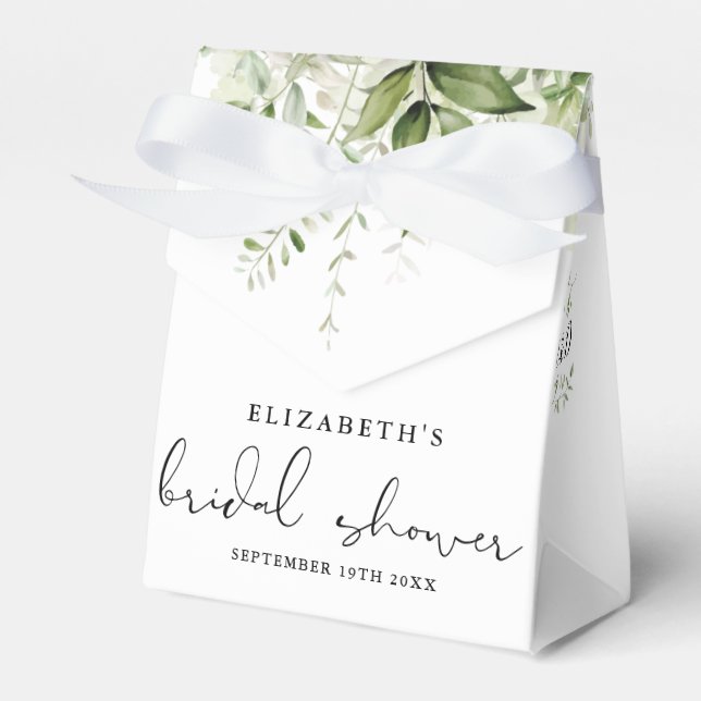 Floral Greenery Script Bridal Shower Favor Boxes (Front Side)