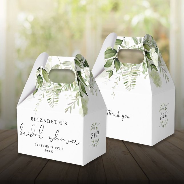 Floral Greenery Script Bridal Shower Favor Boxes (Floral Greenery Script Bridal Shower Favor Boxes)