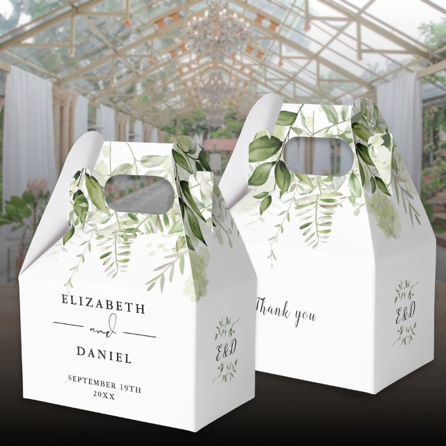 Floral Greenery Script Monogram Wedding Favor Boxes (Floral Greenery Script Monogram Wedding Favor Boxes)