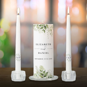 Floral Greenery Script Monogram Wedding Unity Candle Set