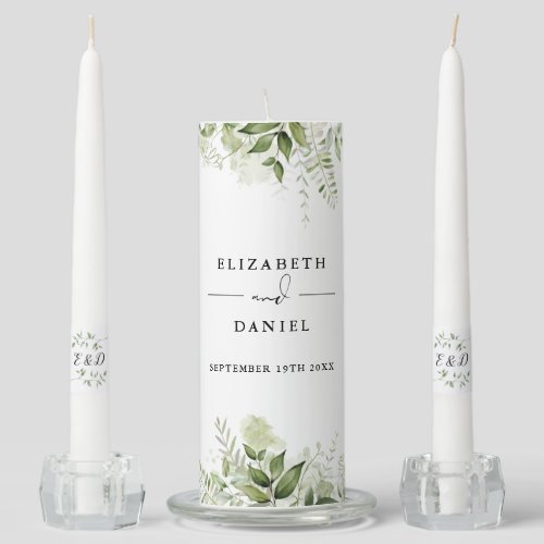 Floral Greenery Script Monogram Wedding Unity Candle Set