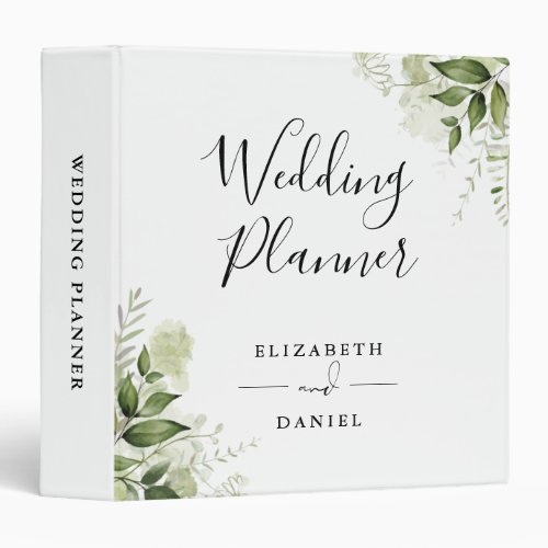 Floral Greenery Script Wedding Planner 3 Ring Binder