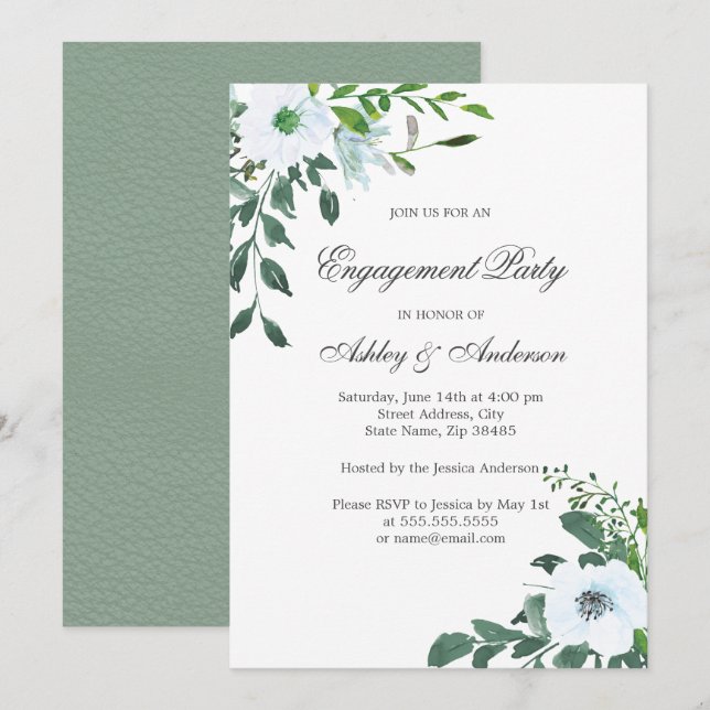Floral Greenery Summer Engagement Party Invitation (Front/Back)