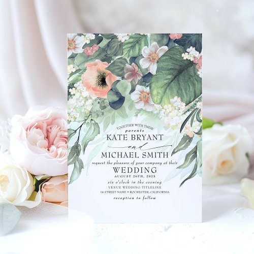 Floral Greenery Summer Garden Romantic Wedding Invitation