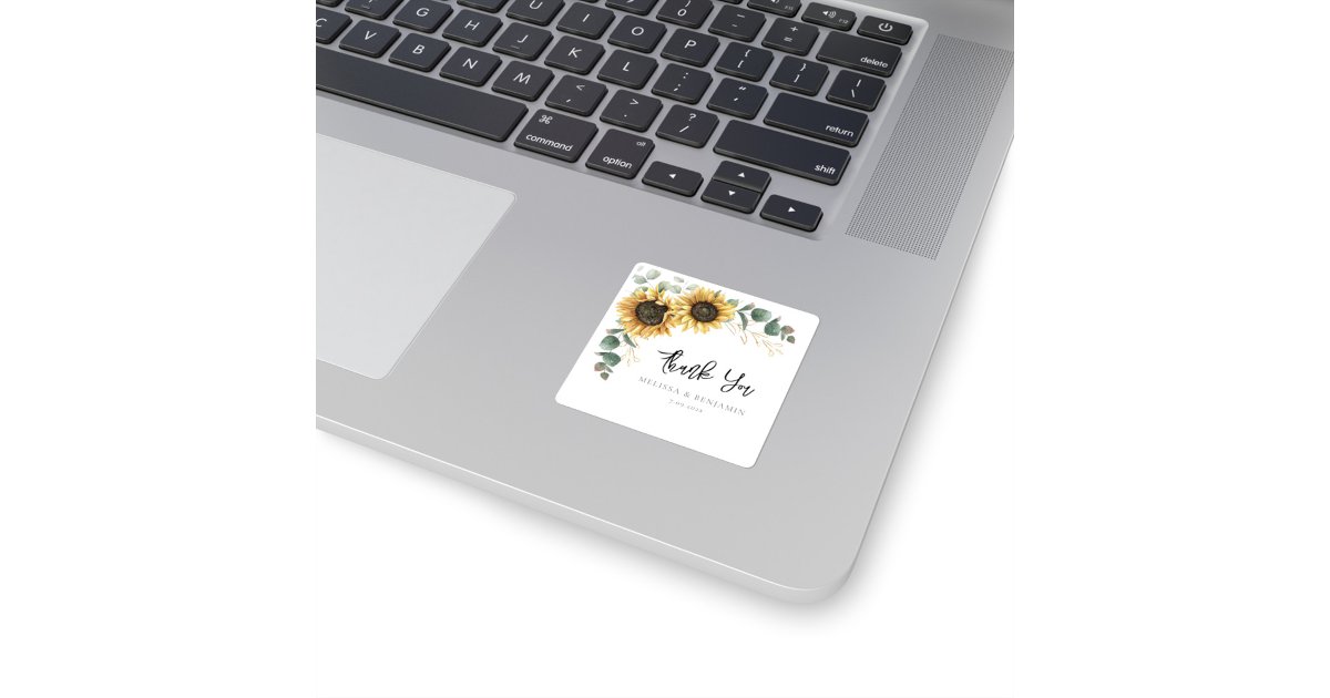 Floral Greenery Sunflower Bloom Wedding Thank You Square Sticker | Zazzle