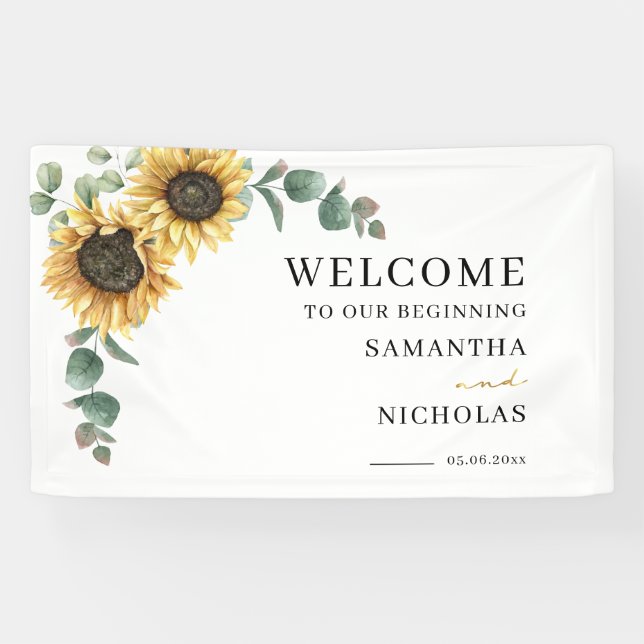 Floral Greenery Sunflower Botanical Wedding Banner (Horizontal)
