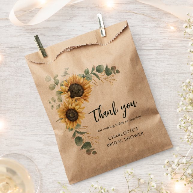 Floral Greenery Sunflower Script Bridal Shower Favor Bag (Clipped)