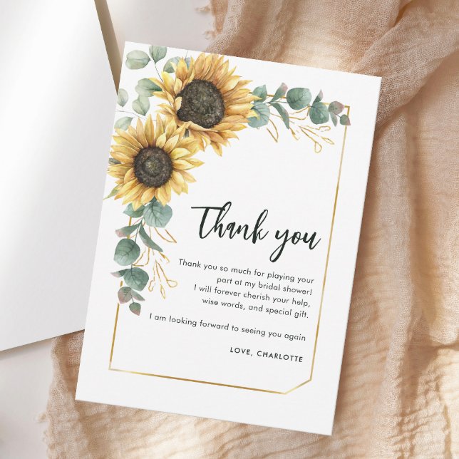 Floral Greenery Sunflower Script Bridal Shower Thank You Card (Floral Greenery Sunflower Script Bridal Shower Thank You Card)