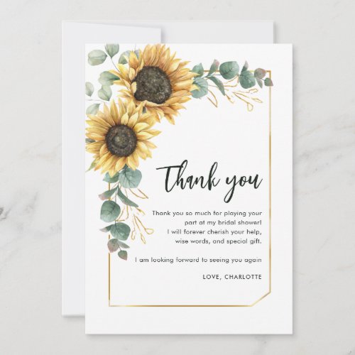 Floral Greenery Sunflower Script Bridal Shower Thank You Card