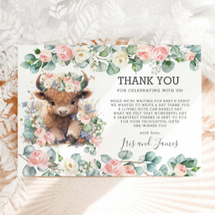 Floral Greenery Sweet Highland Cow Baby Shower Thank You Card