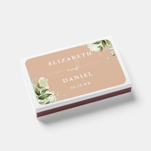 Floral Greenery Tan Wedding Favors Matchboxes