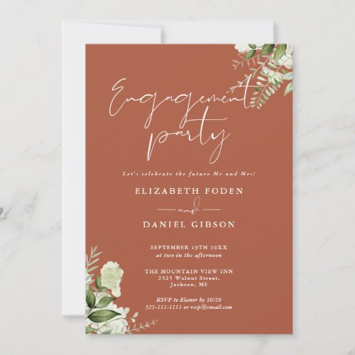 Floral Greenery Terracotta Engagement Party Invitation