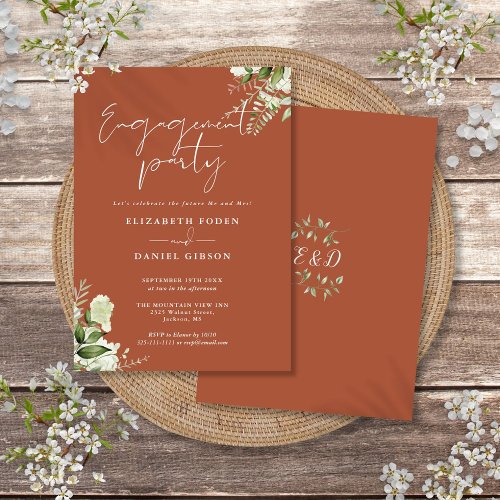 Floral Greenery Terracotta Engagement Party Invitation