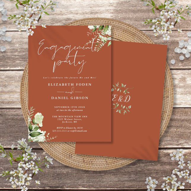 Floral Greenery Terracotta Engagement Party Invitation (Floral Greenery Terracotta Engagement Party Invitation)