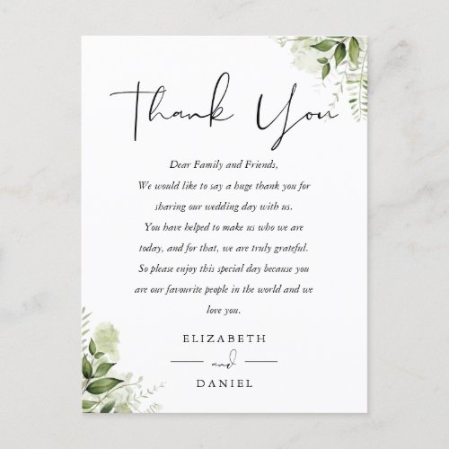 Floral Greenery Thank You Wedding Place Card