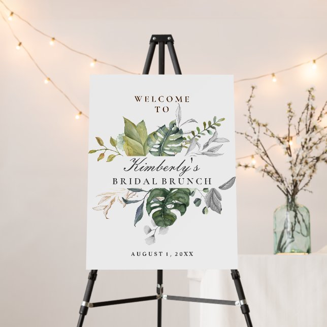 Floral Greenery Tropical Bridal Brunch Shower Sign (In Situ (Stand))