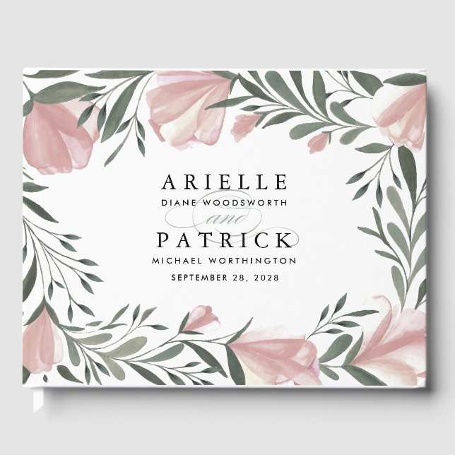 Floral Greenery Vintage Rustic Wedding Guest Book (Front)