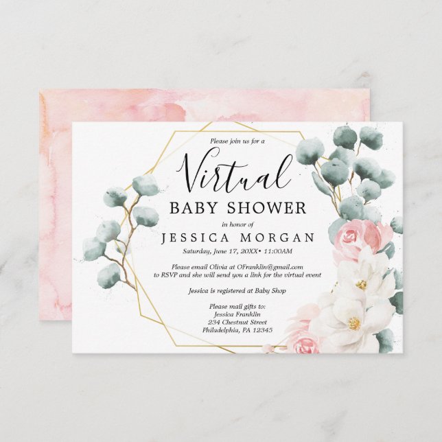 Floral Greenery Virtual Baby Shower Invitation (Front/Back)
