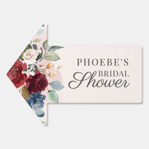 Floral Greenery Watercolor Bridal Shower Burgundy Sign
