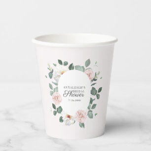 Floral Greenery Watercolor Bridal Shower Paper Cups
