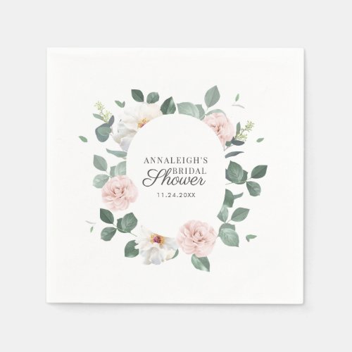 Floral Greenery Watercolor Bridal Shower Paper Napkins