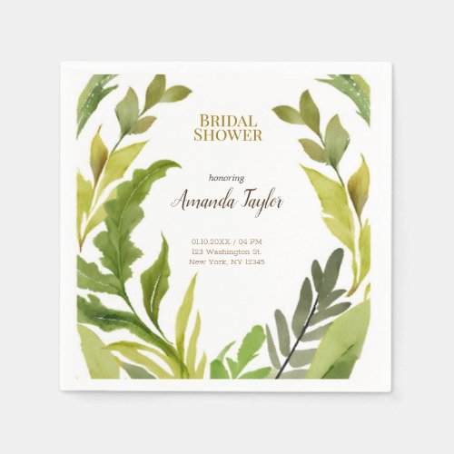 Floral Greenery Watercolor Elegant Bridal Shower Napkins