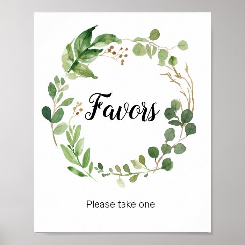 Floral Greenery Watercolor Favor Sign