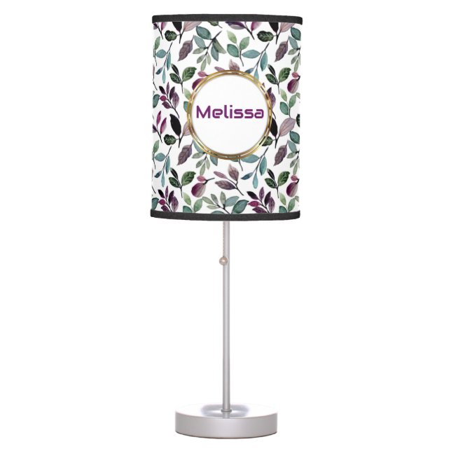 Floral Greenery Watercolor Seamless Pattern Name Table Lamp (Front)