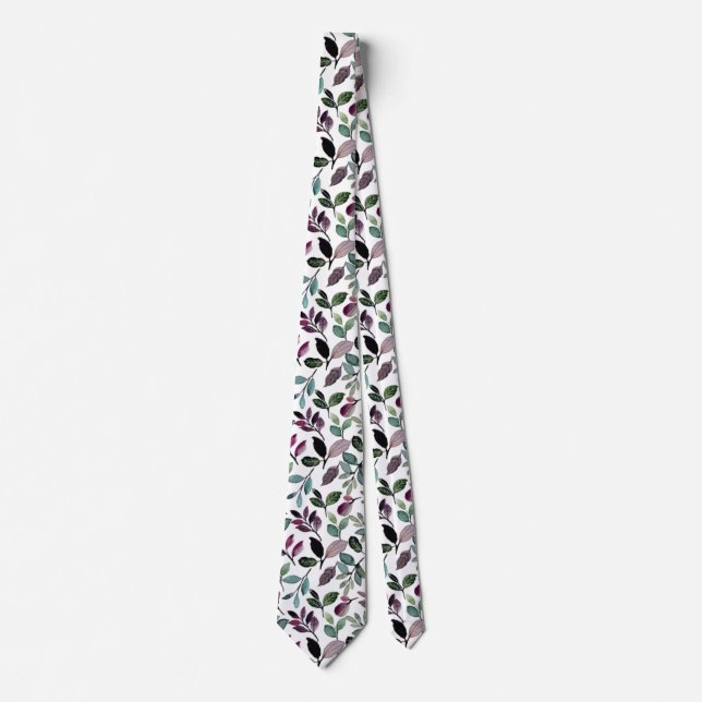 Floral Greenery Watercolor Seamless Pattern Neck Tie (Front)