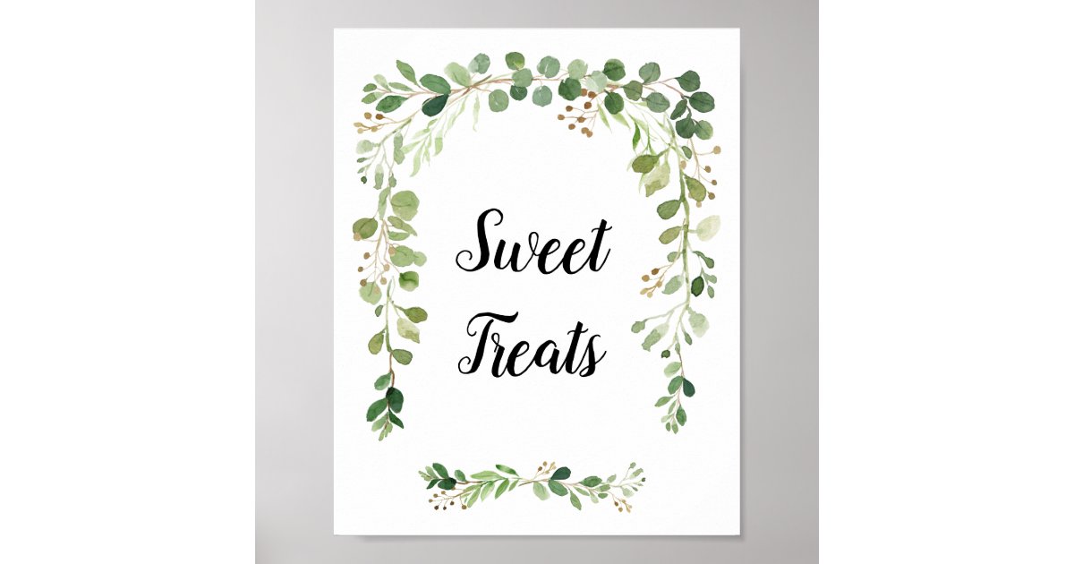 Floral Greenery Watercolor Sweet Treats Sign | Zazzle