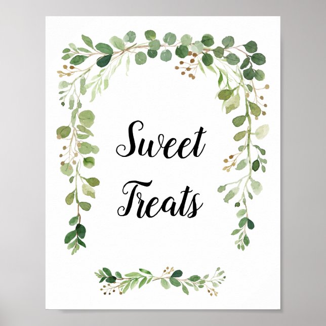 Floral Greenery Watercolor Sweet Treats Sign (Front)