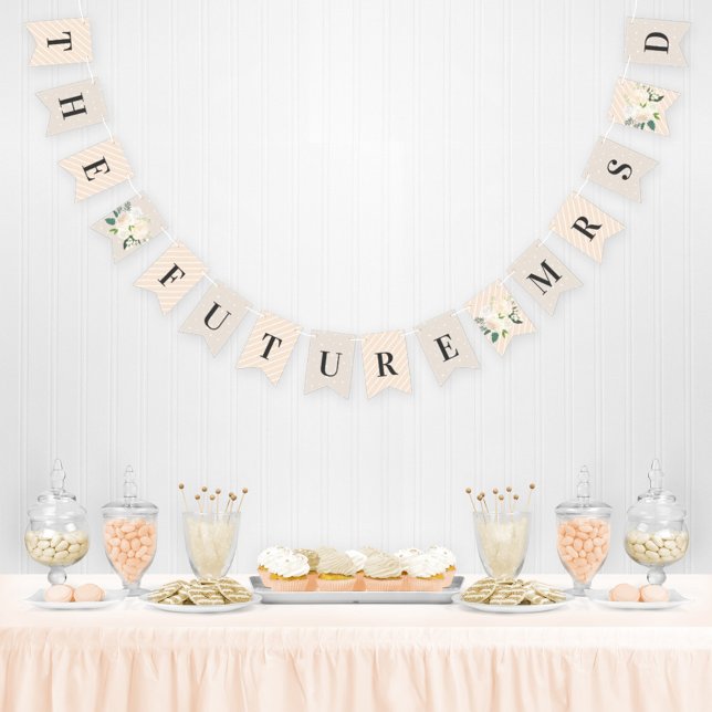 Floral Greenery Wedding Future Mrs. Peach Beige Bunting Flags (Creator Uploaded)