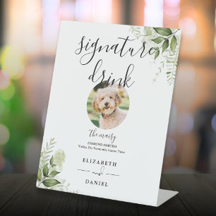 Floral Greenery Wedding Pet Signature Drink Pedestal Sign
