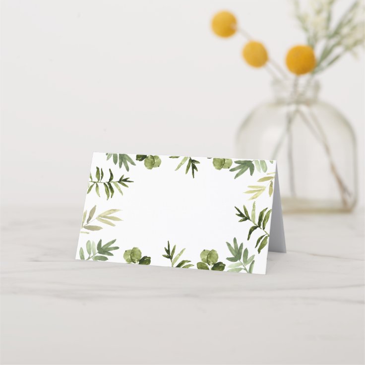 Floral greenery wedding place cards | Zazzle