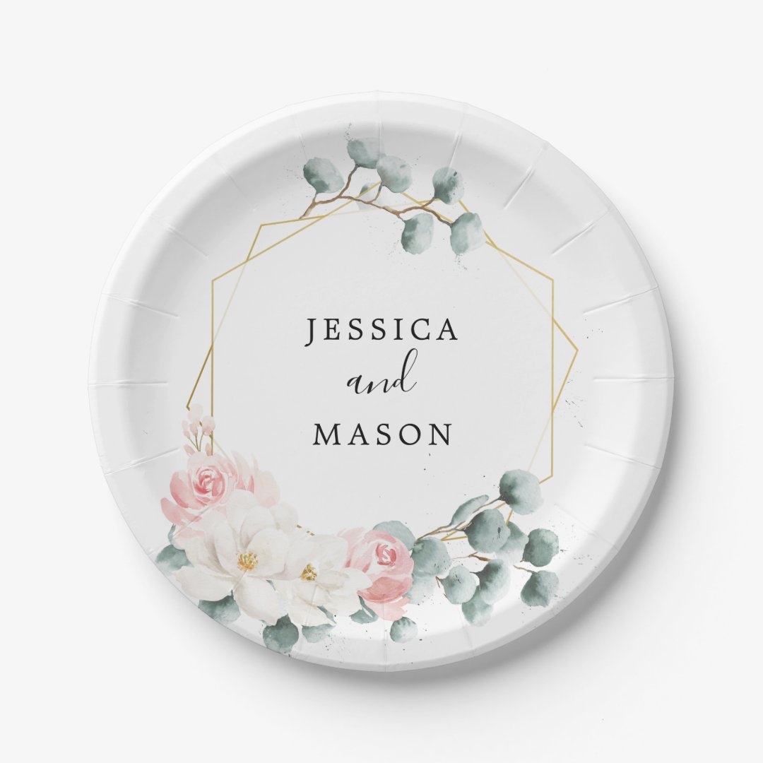 Floral Greenery Wedding Shower Paper Plate | Zazzle