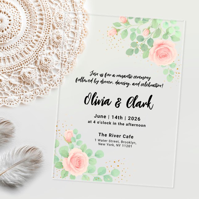 Floral Greenery Wedding with Roses Acrylic Invitations (Creator Uploaded)
