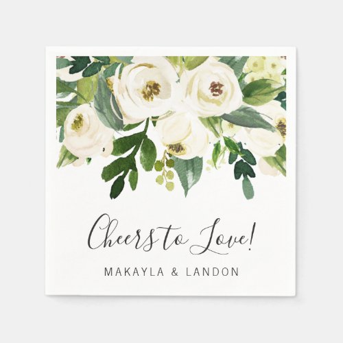 Floral Greenery White Roses Elegant Wedding Napkins